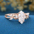 Nature Inspired Marquise Moissanite Engagement Ring Leaf Branch Moss Agate  ring