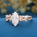 Nature Inspired Marquise Moissanite Engagement Ring Leaf Branch Moss Agate  ring