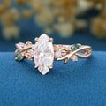 Nature Inspired Marquise Moissanite Engagement Ring Leaf Branch Moss Agate  ring