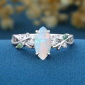 Nature Inspired Marquise Opal Engagement Ring Leaf Branch Moss Agarte Bridal