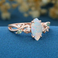 Nature Inspired Marquise Opal Engagement Ring Leaf Branch Moss Agarte Bridal