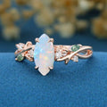 Nature Inspired Marquise Opal Engagement Ring Leaf Branch Moss Agarte Bridal