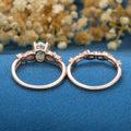 Nature Inspired Oval Cut Moss Agate Engagement ring + Moissanite Wedding Bridal Set