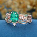 Marquise cut Lab Emerald Engagement Ring & Nature Inspired Moss Agate Wedding Bridal Set (Copy)