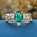 Marquise cut Lab Emerald Engagement Ring & Nature Inspired Moss Agate Wedding Bridal Set (Copy)