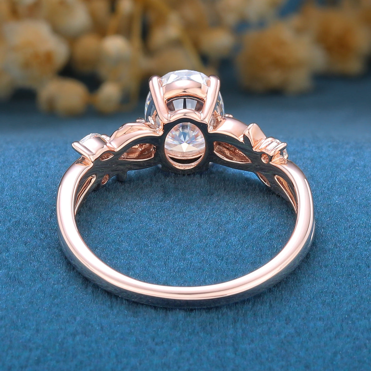 Nature Inspired Oval cut Moissanite Gold Engagement Ring