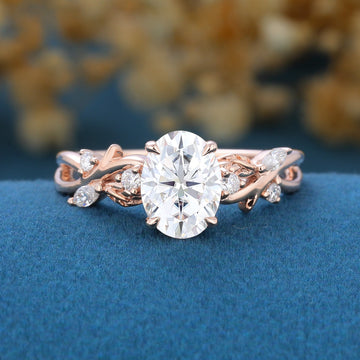 Nature Inspired Oval cut Moissanite Gold Engagement Ring
