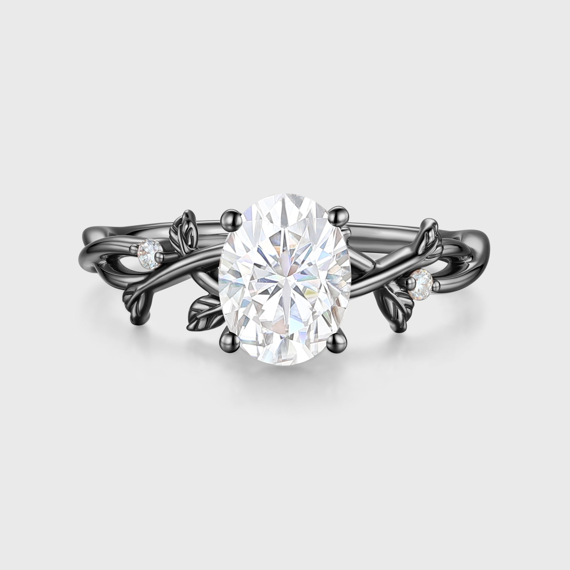 Nature Inspired Oval cut Moissanite Leaf Gold Engagement Ring