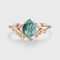 Nature Inspired Pear cut Moss agate Engagement Ring