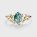 Nature Inspired Pear cut Moss agate Engagement Ring