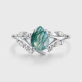 Nature Inspired Pear cut Moss agate Engagement Ring