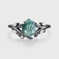 Nature Inspired Pear cut Moss agate Engagement Ring