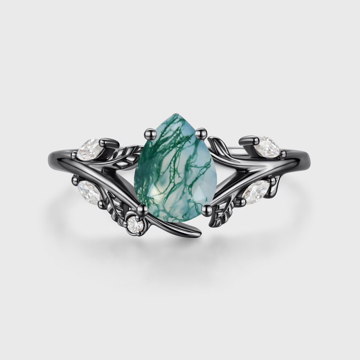 Nature Inspired Pear cut Moss agate Engagement Ring