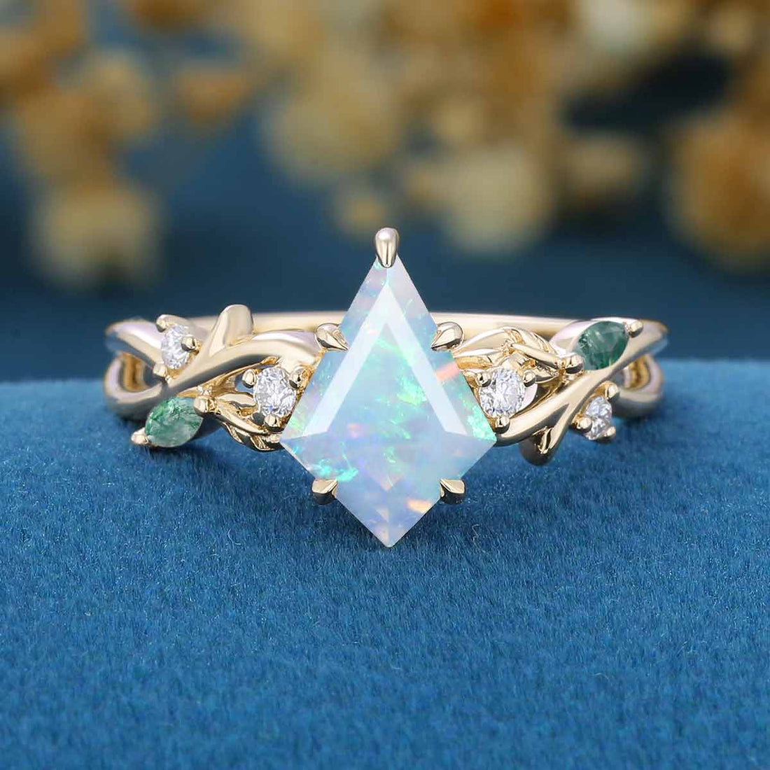 Nature inspired Kite Opal engagement ring & Moss agate ring