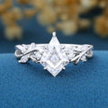 Nature inspired Kite cut Moissanite Engagement Ring leaf branch design
