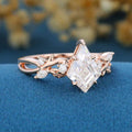 Nature inspired Kite cut Moissanite Engagement Ring leaf branch design