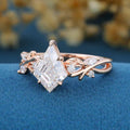 Nature inspired Kite cut Moissanite Engagement Ring leaf branch design