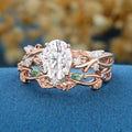 Oval Cut Moissanite Bridal Ring Set Nature Inspired Leaf Ring Set