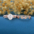 Oval Cut Moissanite Bridal Ring Set Nature Inspired Leaf Ring Set