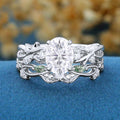 Oval Cut Moissanite Bridal Ring Set Nature Inspired Leaf Ring Set