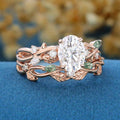 Oval Cut Moissanite Bridal Ring Set Nature Inspired Leaf Ring Set