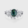 Oval Blue-Green Sapphire Cluster Engagement ring Bridal Set