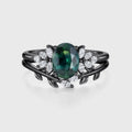 Oval Blue-Green Sapphire Cluster Engagement ring Bridal Set