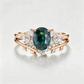 Oval Blue-Green Sapphire Cluster Engagement ring Bridal Set