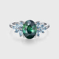 Oval Blue Green Sapphire Cluster Engagement Ring