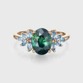 Oval Blue Green Sapphire Cluster Engagement Ring