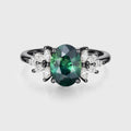 Oval Blue Green Sapphire Cluster Engagement ring