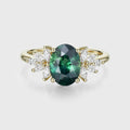 Oval Blue Green Sapphire Cluster Engagement ring