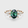 Oval Blue Green Sapphire Cluster Engagement ring