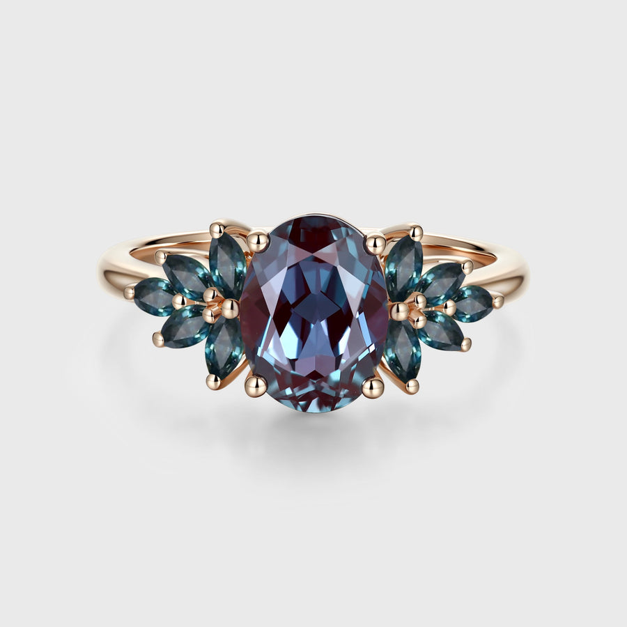 1.5Carat Oval cut Lab Alexandrite Cluster Engagement Ring