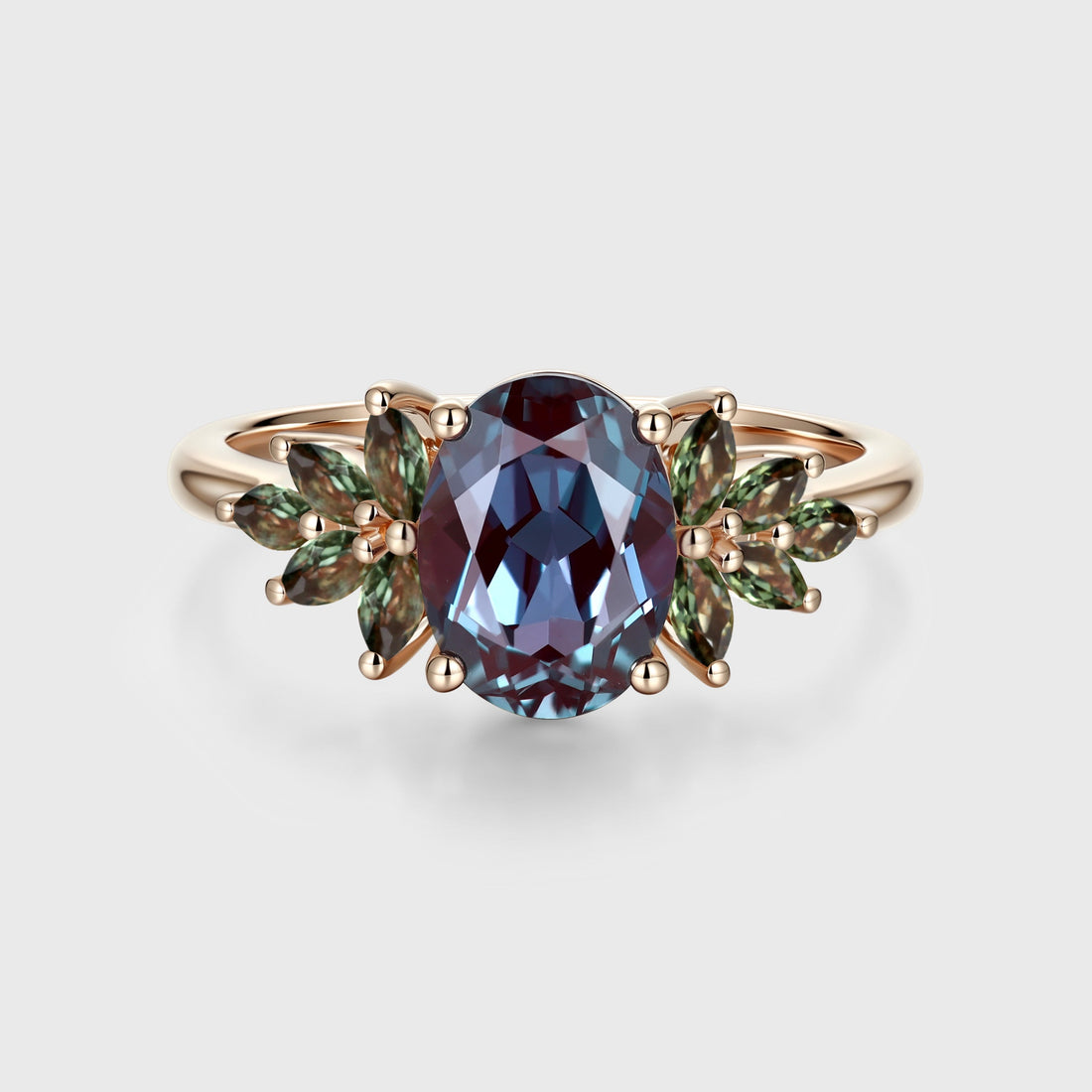 1.5Carat Oval cut Lab Alexandrite Cluster Engagement Ring