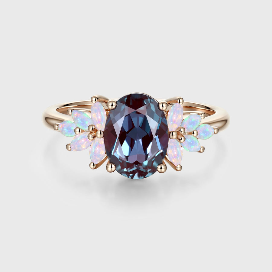 Oval cut Alexandrite | Opal Engagement ring