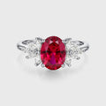 Oval cut Lab Ruby Cluster Engagement Ring
