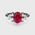 Oval cut Lab Ruby Cluster Engagement Ring