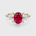 Oval cut Lab Ruby Cluster Engagement Ring
