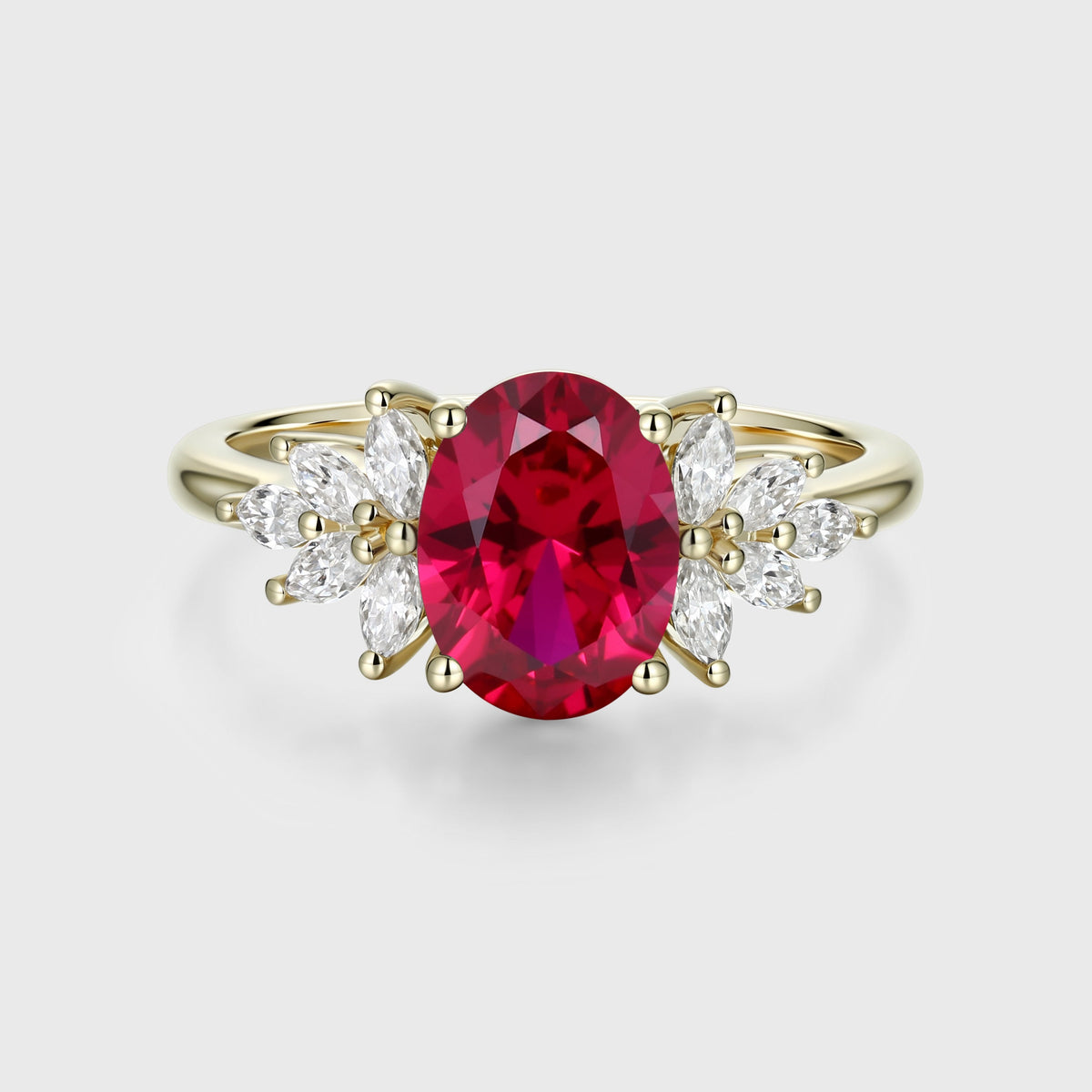 Oval cut Lab Ruby Cluster Engagement Ring