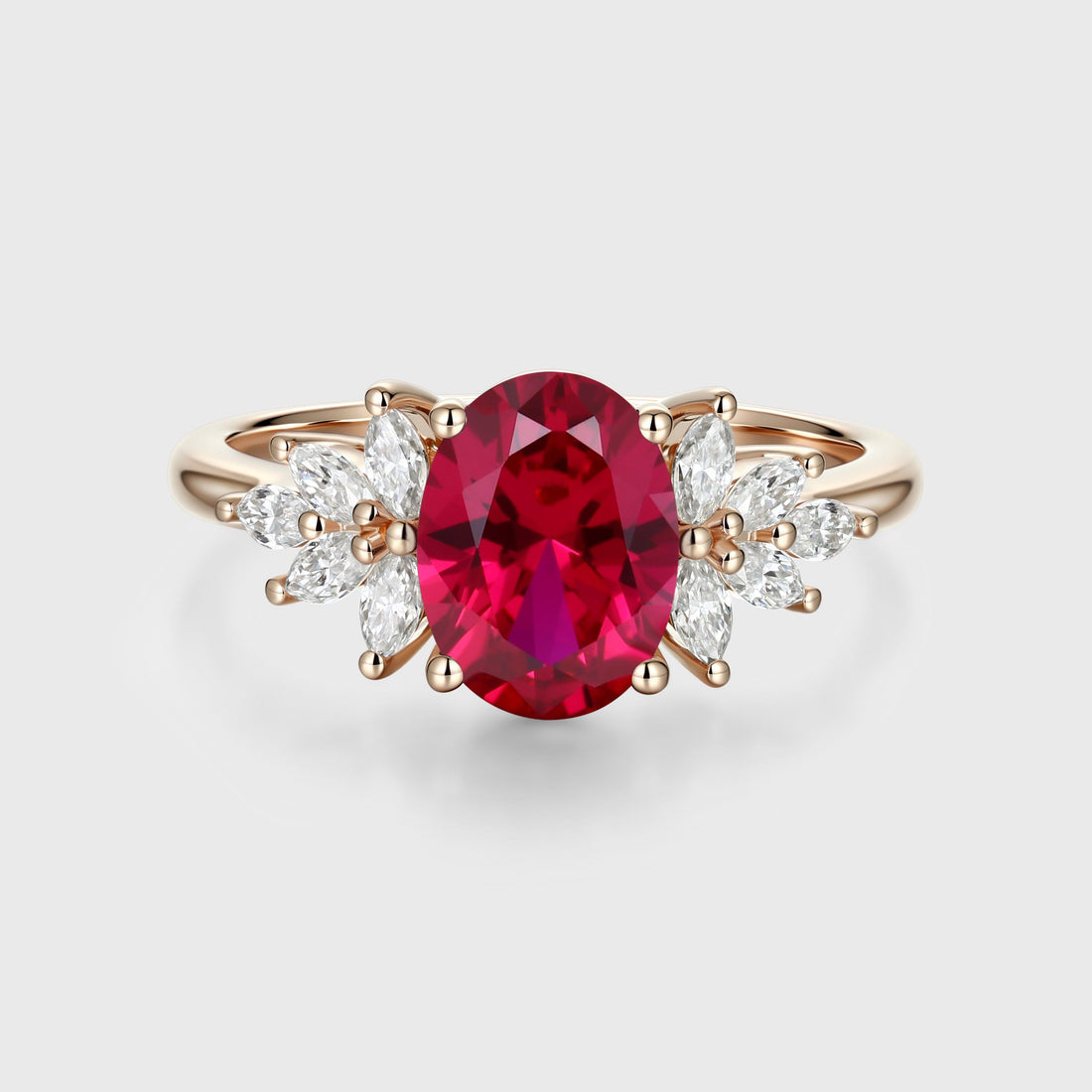 Oval cut Lab Ruby Cluster Engagement Ring