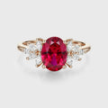 Oval cut Lab Ruby Cluster Engagement Ring