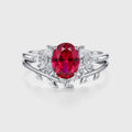 Oval cut Lab Ruby Cluster Engagement ring Bridal Set