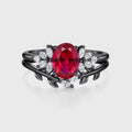 Oval cut Lab Ruby Cluster Engagement ring Bridal Set