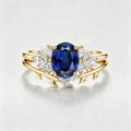 Oval cut Lab Sapphire Engagement ring Bridal Set