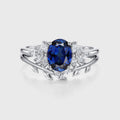 Oval cut Lab Sapphire Engagement ring Bridal Set