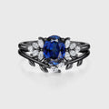 Oval cut Lab Sapphire Engagement ring Bridal Set