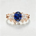 Oval cut Lab Sapphire Engagement ring Bridal Set