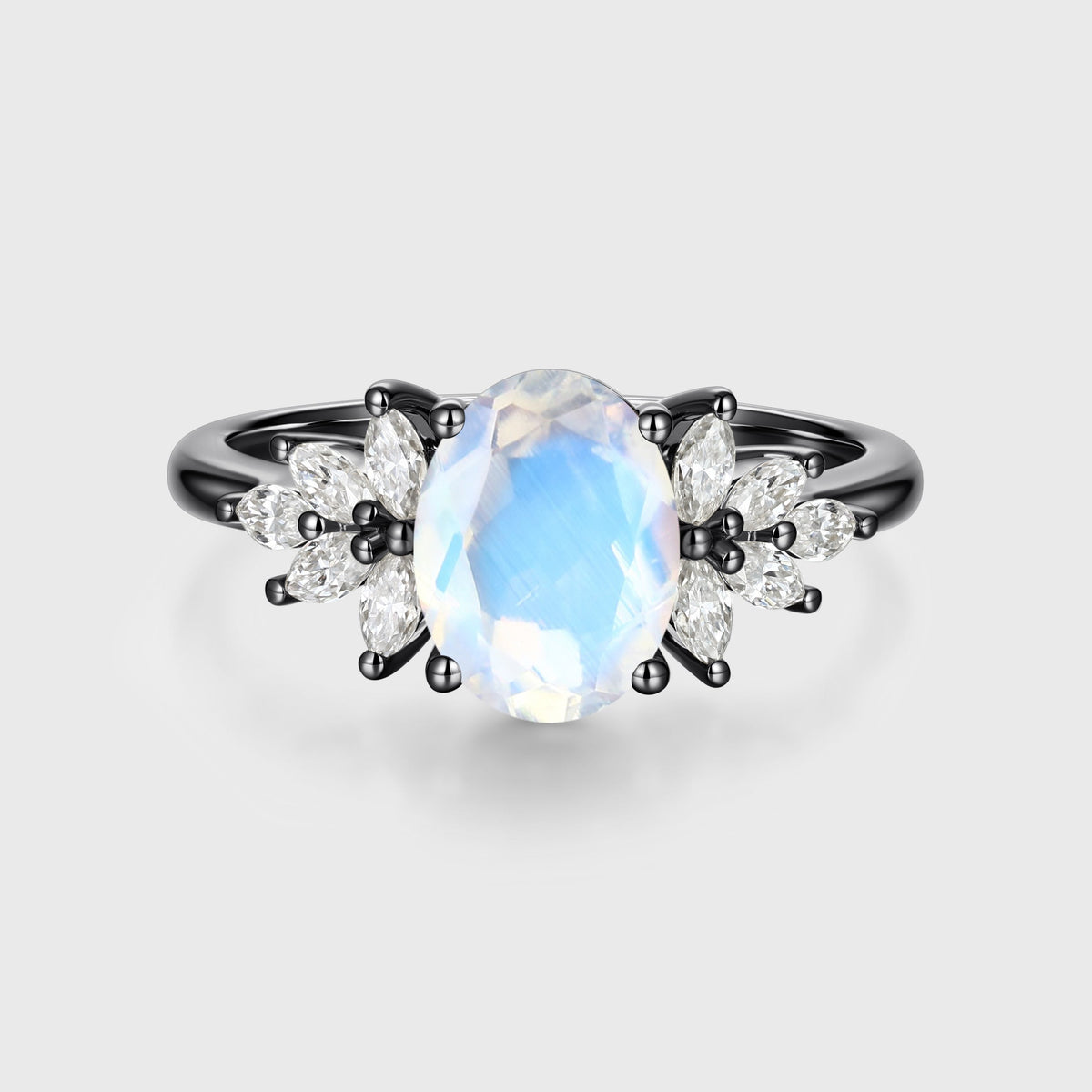Oval cut Moonstone Cluster Engagement ring