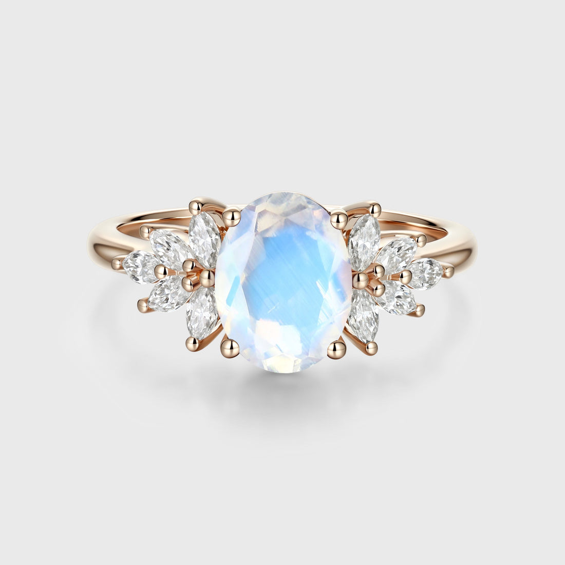Oval cut Moonstone Cluster Engagement ring